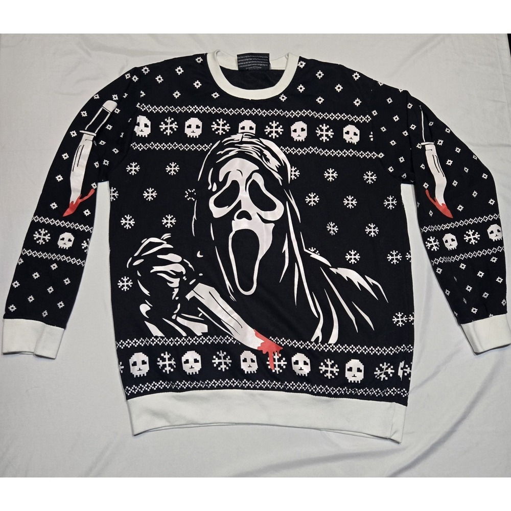 Ghostface Graphic Pullover Holiday Sweatshirt XL Black White Scream Long Sleeve